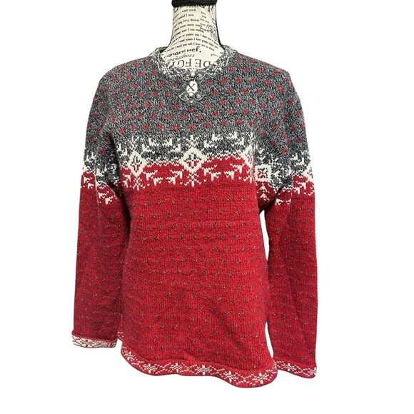 LG Woolrich Willow Grove Icelandic Wool Blend Sweater Pewter Clasps Fisherman - Picture 1 of 8